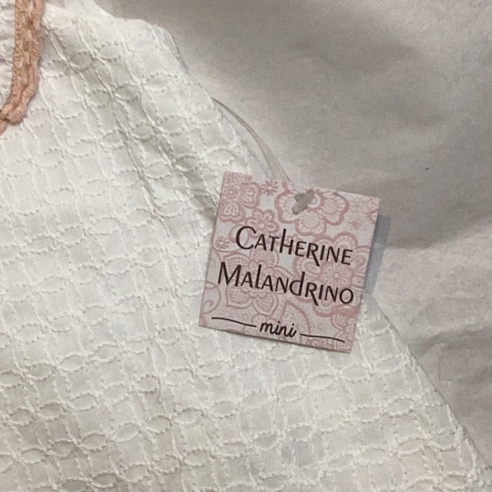 NWT CATHERINE MALANDRINO GIRLS MINI WHITE STITCH DESIGN PINK ACCENT DRESS SZ 2T - Picture 4 of 9
